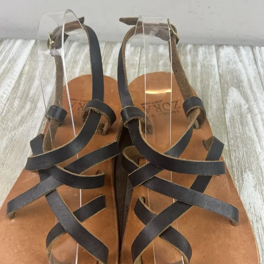 Zora Sandals 7-7.5 Handmade In St. Thomas Leather Strappy Boho Festival